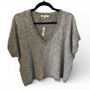 Madewell Heather Gray V-Neck Short Sleeve Sweater Top